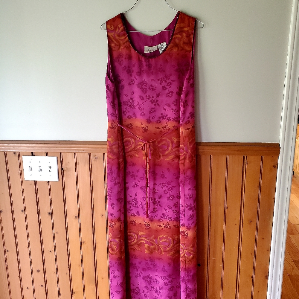 Vibrant pink and orange full length summer dress